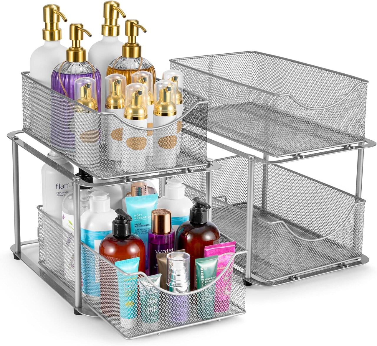 Sorbus 2 Tier Under Sink Bathroom Organizers and Storage, Metal Sliding Drawers for Enhanced Bathroom Storage (2 Pack)
